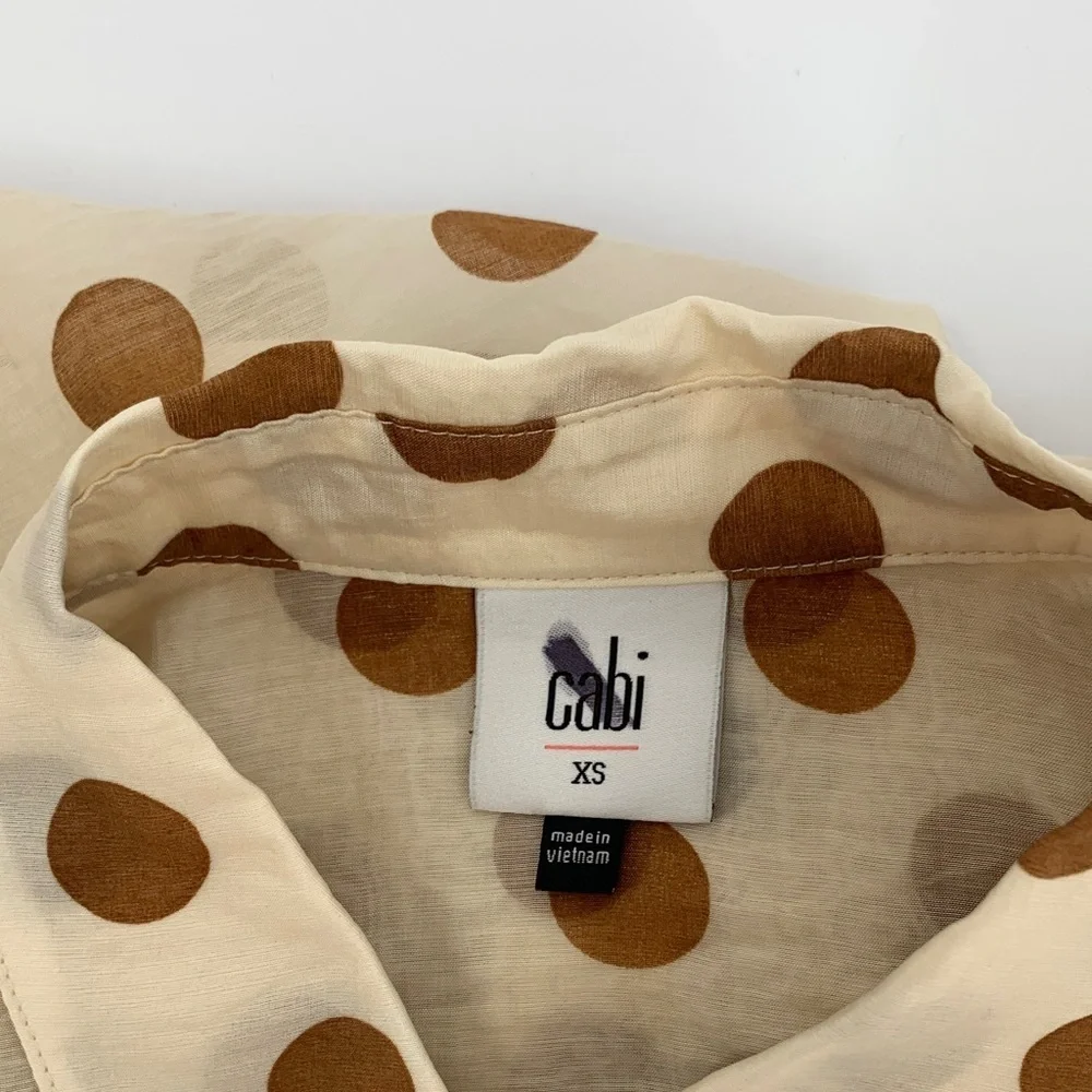Cabi Polka Dot Spectator Shirt blouse top lightweight button cream brown new XS